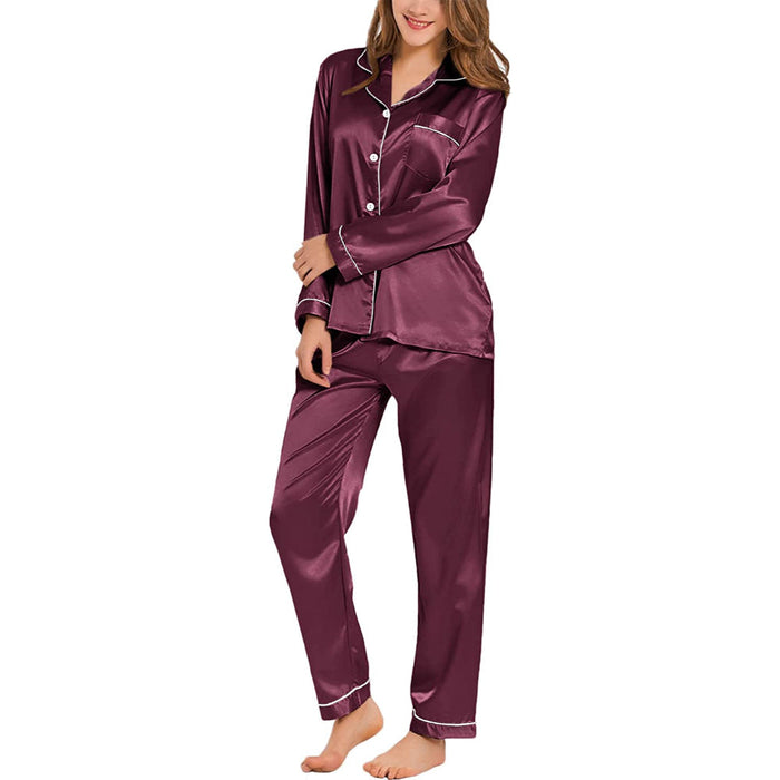 Women Pajama Two-piece Sleepwear Button-Down Set