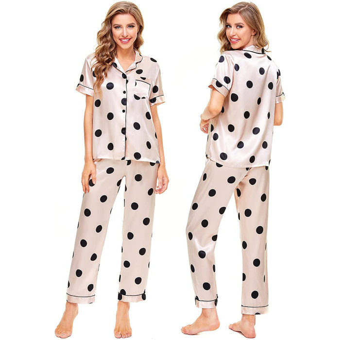 Women Pajama Two-piece Sleepwear Button-Down