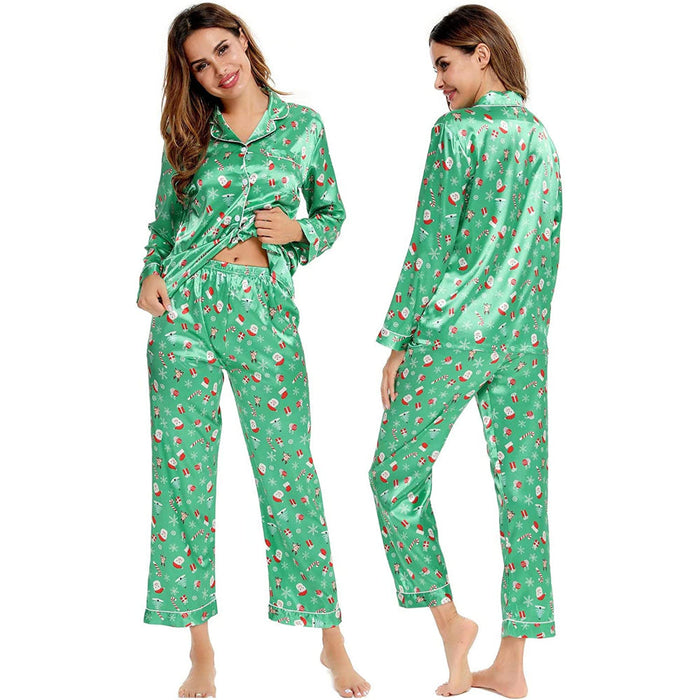 Women Pajama Two-piece Sleepwear Button-Down Set