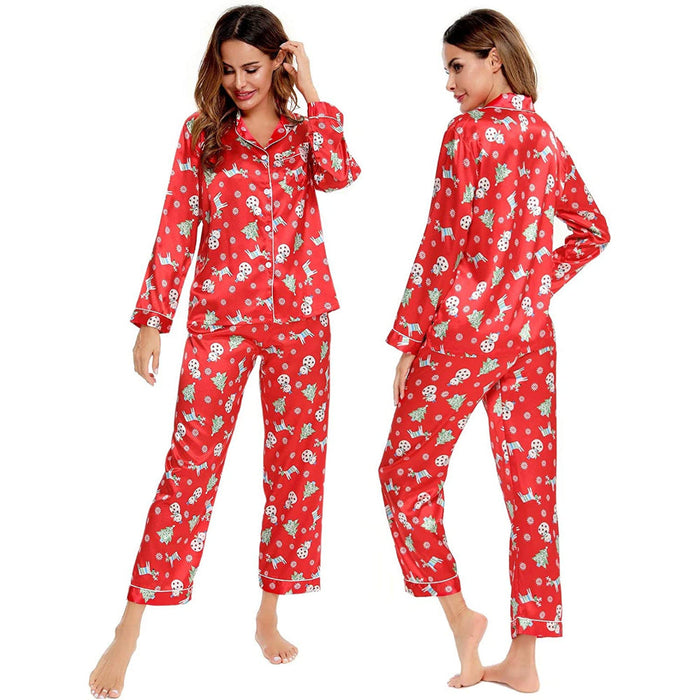 Women Pajama Two-piece Sleepwear Button-Down Set