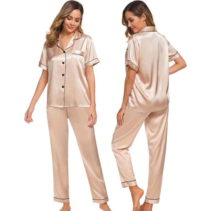 Women Pajama Two-piece Sleepwear Button-Down