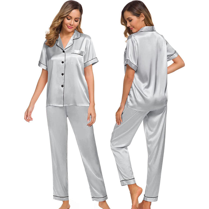 Women Pajama Two-piece Sleepwear Button-Down