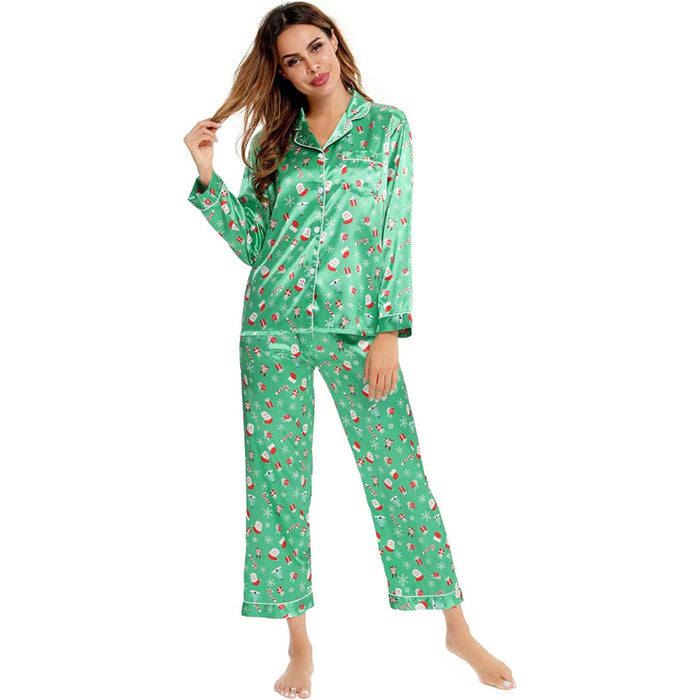 Women Pajama Two-piece Sleepwear Button-Down Set