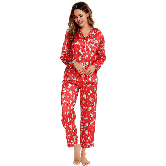 Women Pajama Two-piece Sleepwear Button-Down Set