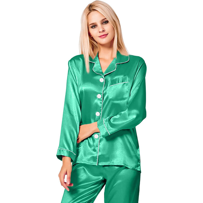 Women Pajama Two-piece Sleepwear Button-Down