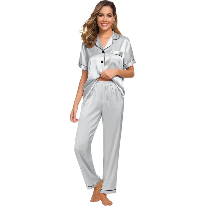 Women Pajama Two-piece Sleepwear Button-Down