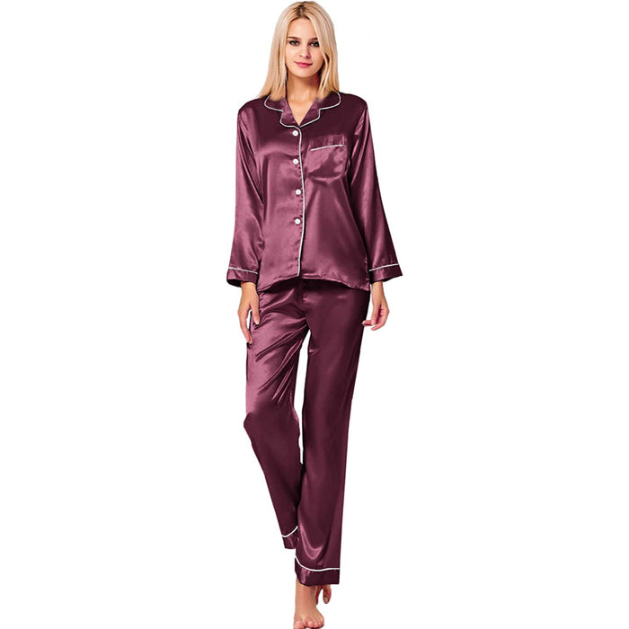 Women Pajama Two-piece Sleepwear Button-Down Set