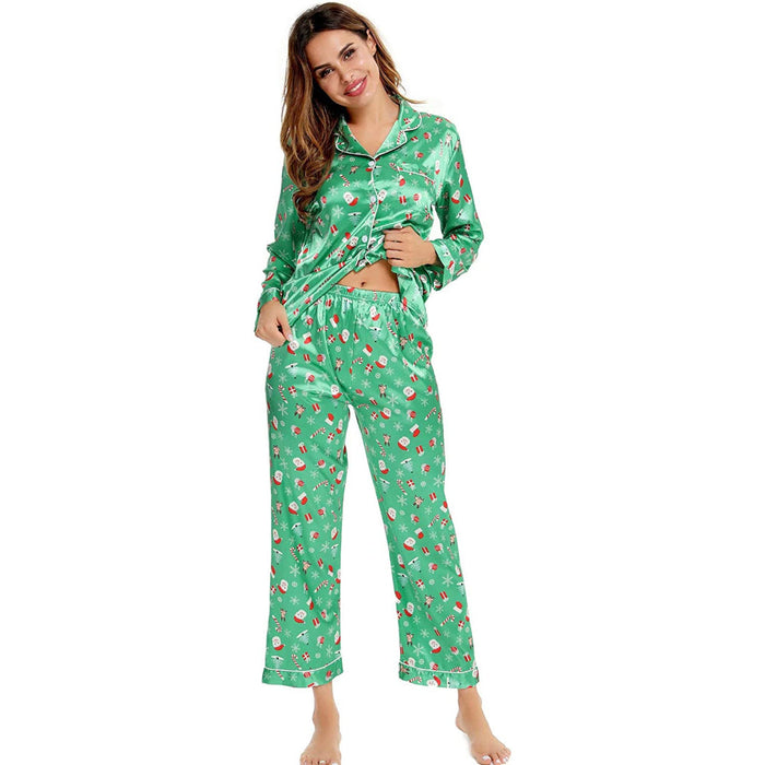 Women Pajama Two-piece Sleepwear Button-Down Set