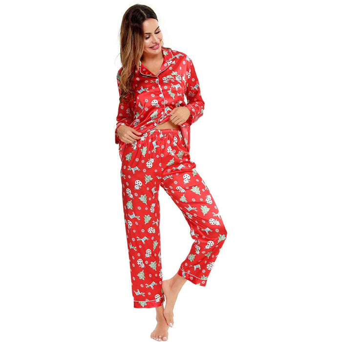 Women Pajama Two-piece Sleepwear Button-Down Set