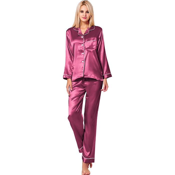 Women Pajama Two-piece Sleepwear Button-Down