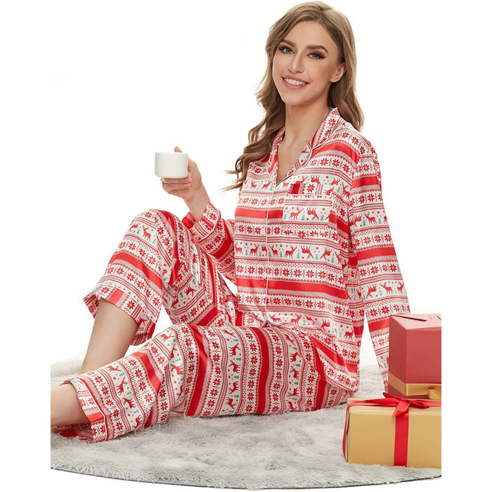 Women Pajama Two-piece Sleepwear Button-Down