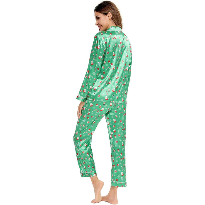 Women Pajama Two-piece Sleepwear Button-Down Set