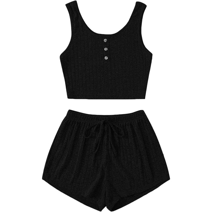 Women's Sleeveless Button Crop Tank Tops And Shorts