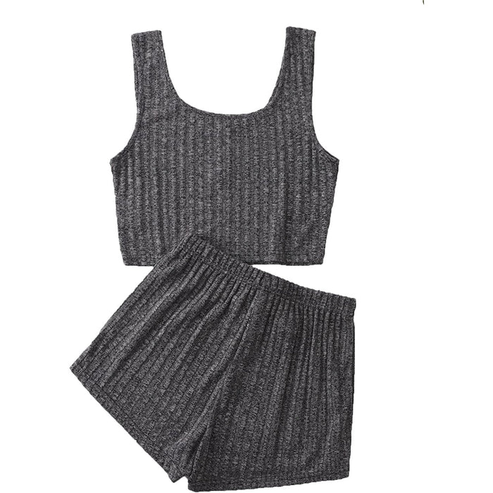 Women's Sleeveless Button Crop Shorts And Tank Tops