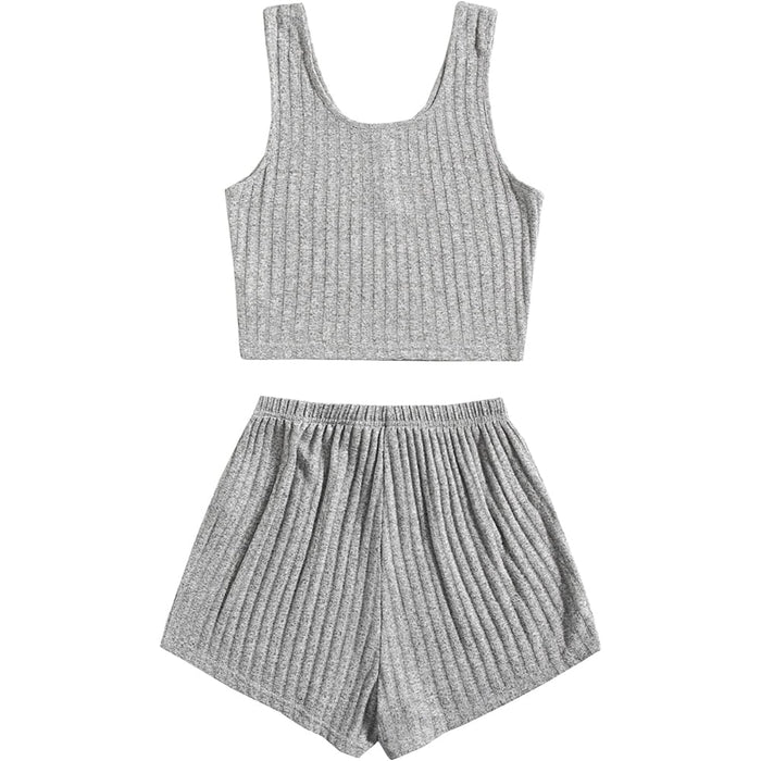 Women's Sleeveless Button Crop Shorts And Tank Tops