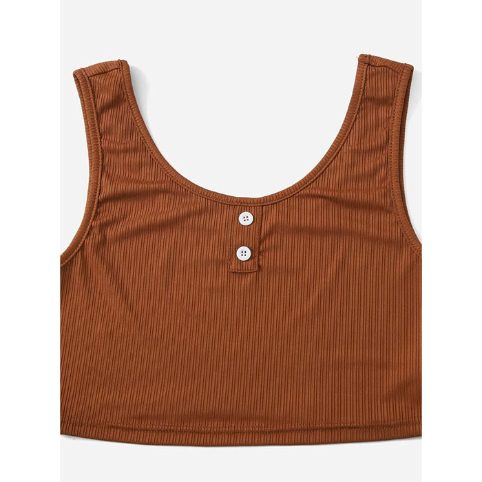 Women's Sleeveless Button Crop Tank Tops And Shorts