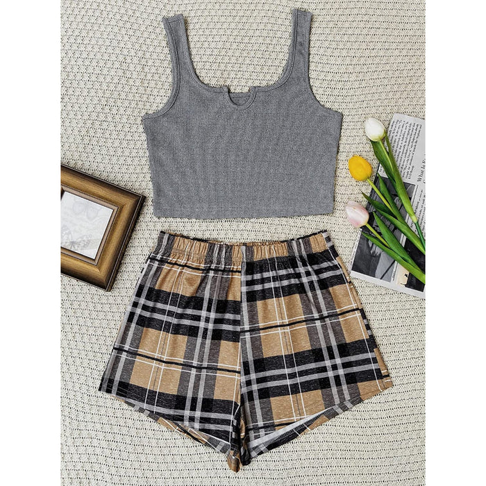 Women's Sleeveless Button Crop Shorts And Tank Tops