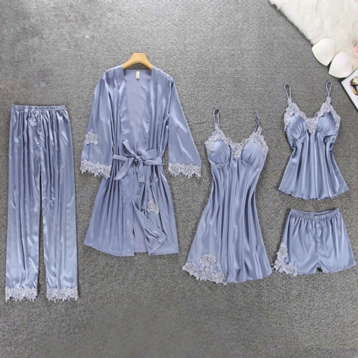 5 Pieces Silk Pajamas Set