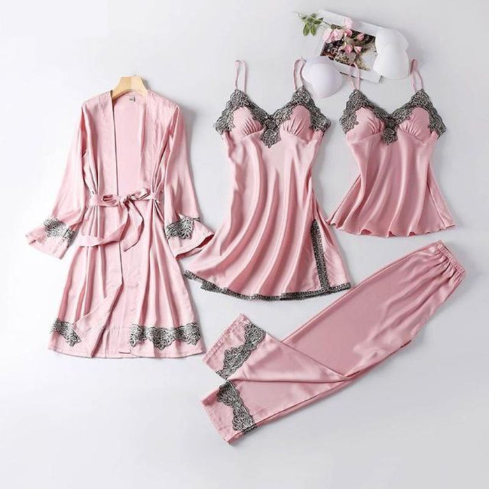 4 Piece Silk Pajamas Set