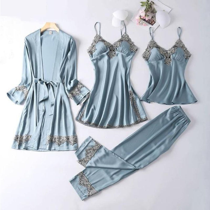 4 Piece Silk Pajamas Set