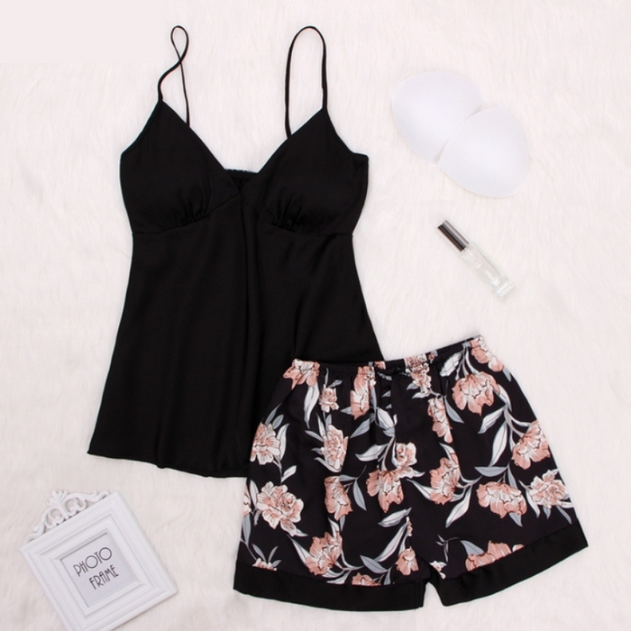 Floral Print Lace Cami Top And Shorts Set Women