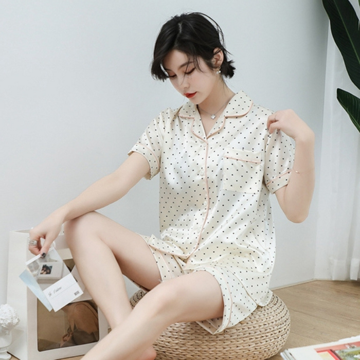 Fashion Floral Dots Print Short Sleeve Top and Shorts Set