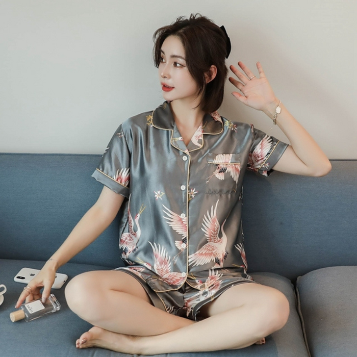 Fashion Floral Dots Print Short Sleeve Top and Shorts Set