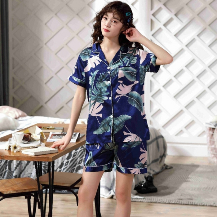 Fashion Floral Dots Print Short Sleeve Top and Shorts Set