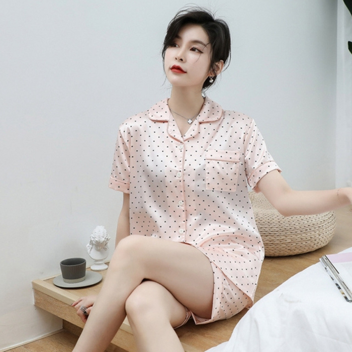 Fashion Floral Dots Print Short Sleeve Top and Shorts Set