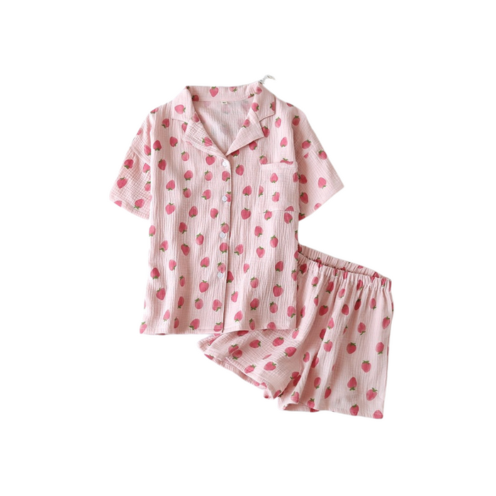 Strawberry Short-Sleeved Pajamas Suit