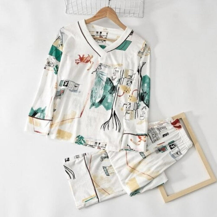 V-neck Printed Pajamas For Women