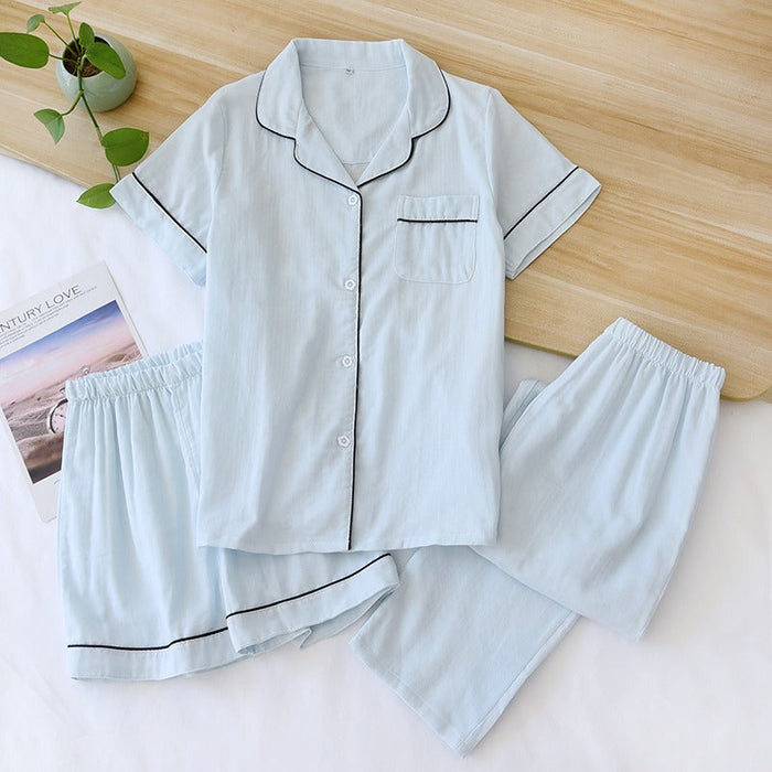 Women Pajamas Three-Piece Short Sleeves