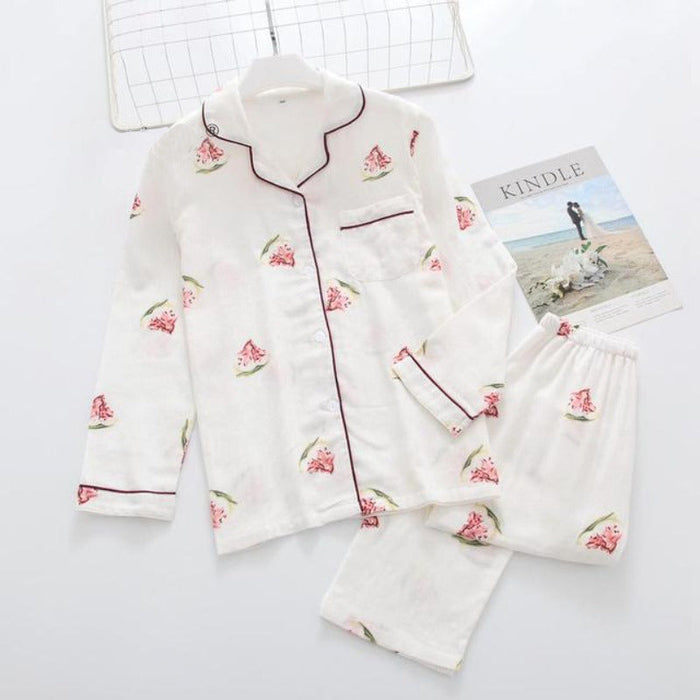 Japanese Simple Long Sleeve Pajamas Set