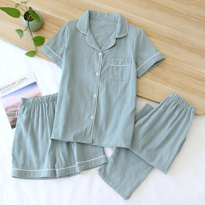 Women Pajamas Three-Piece Short Sleeves