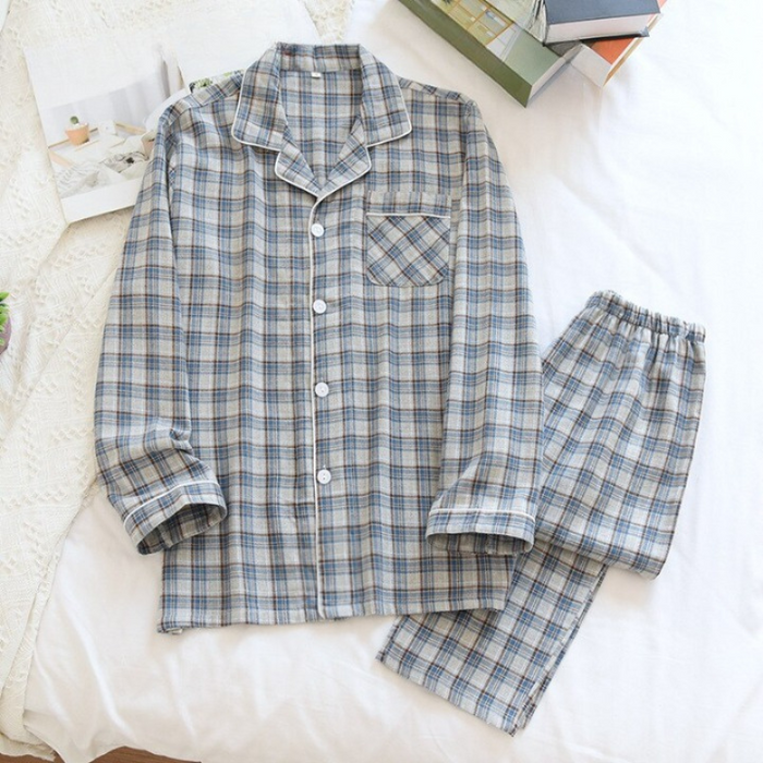 Cotton Flannel Type Plaid Pajama Set