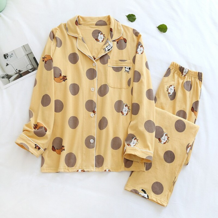 Printed Long Sleeved Cotton Pajama Suit