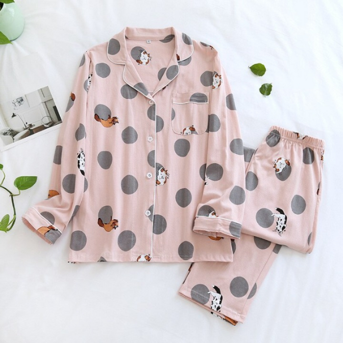 Printed Long Sleeved Cotton Pajama Suit