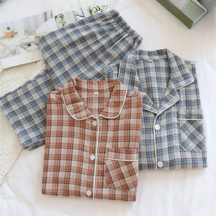 Cotton Flannel Type Plaid Pajama Set