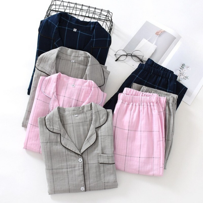 Casual Plaid Style Pajama Suit