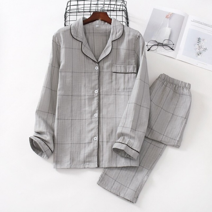 Casual Plaid Style Pajama Suit