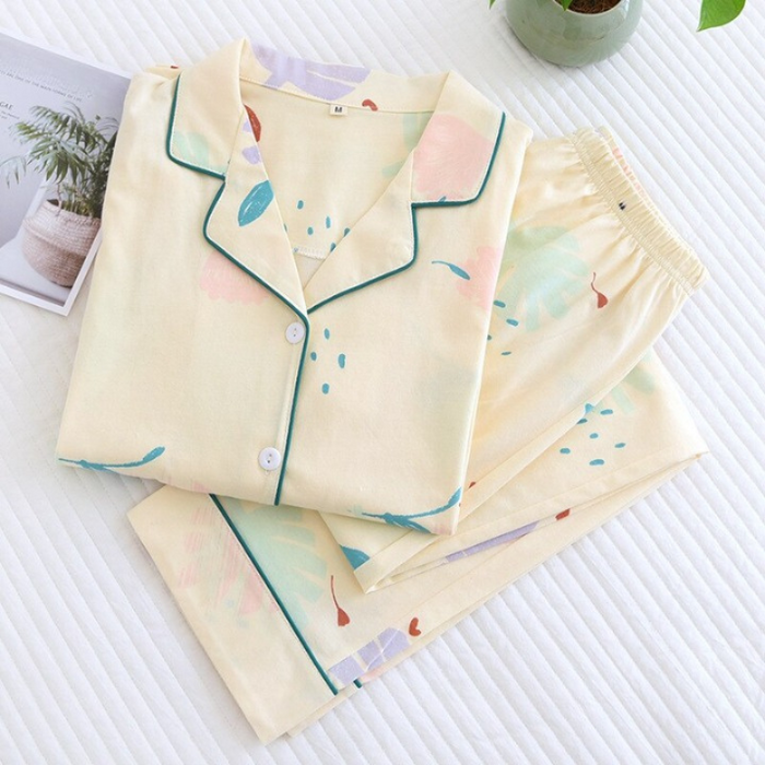 Pure Cotton Leaves Patterned Pajamas Suit