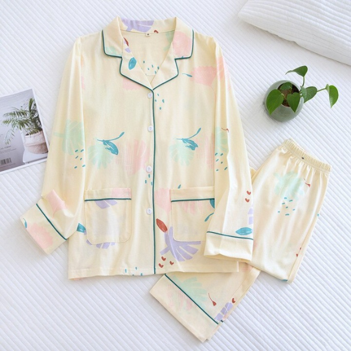 Pure Cotton Leaves Patterned Pajamas Suit