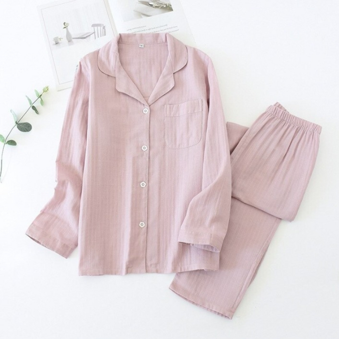 Cotton Cardigan Styled Pajamas Suit