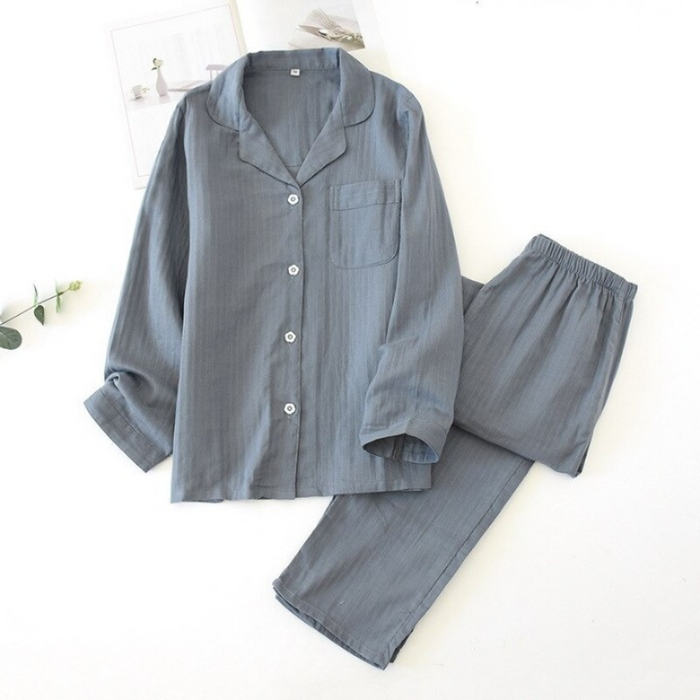 Cotton Cardigan Styled Pajamas Suit