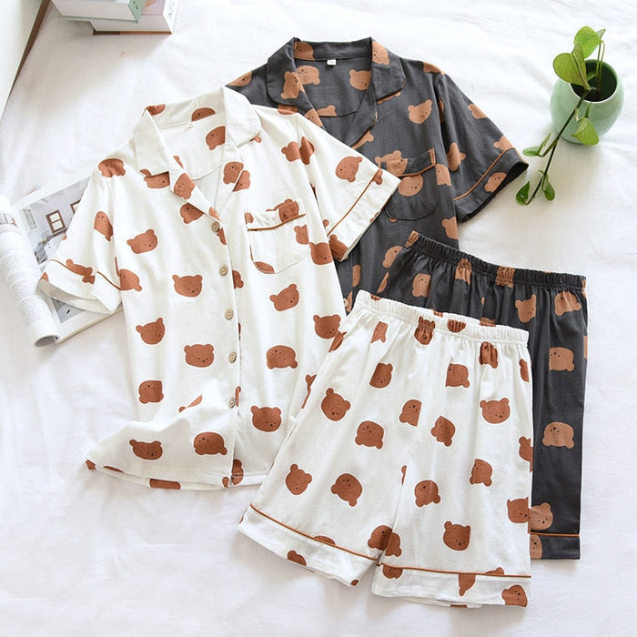 Ladies Knitted Cartoon Printed Shorts Set