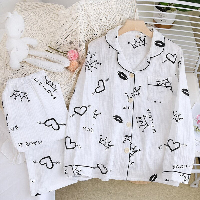 Long Sleeved Cotton Crepe Pajama Set