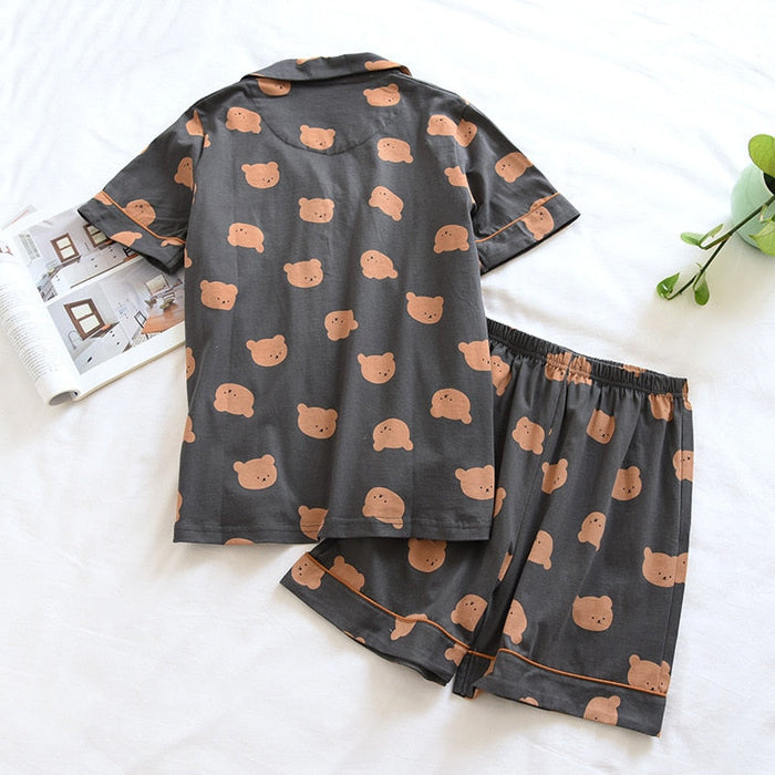 Ladies Knitted Cartoon Printed Shorts Set