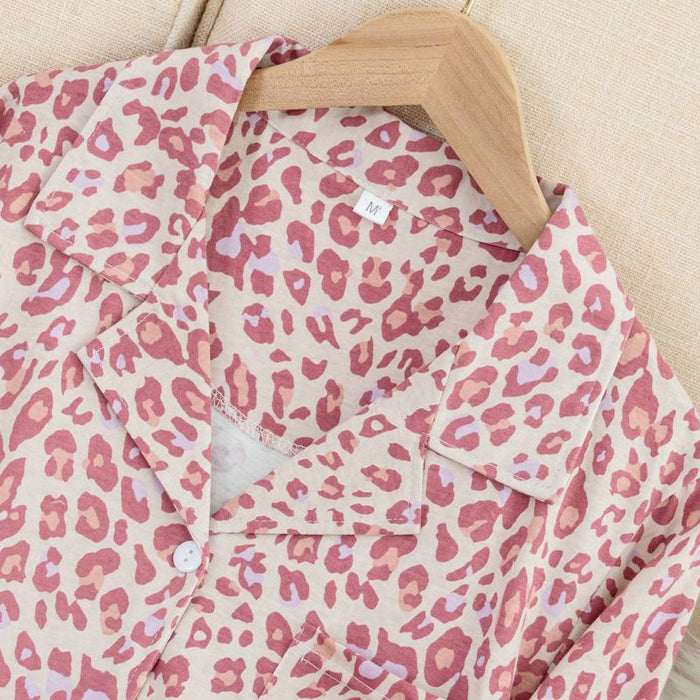 Pink Leopard Print Pajama Suit Set