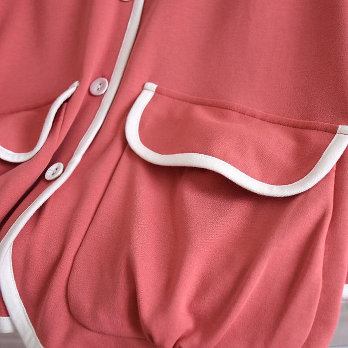 Simple Long Sleeved Cotton Pajama Suit