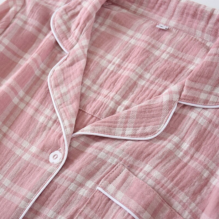 Simple Plaid Pajamas Suit Set